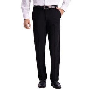 NEW MENS HAGGAR PREMIUM STRETCH STRAIGHT FIT DRESS PANTS FLAT BLACK SIZE 34X32